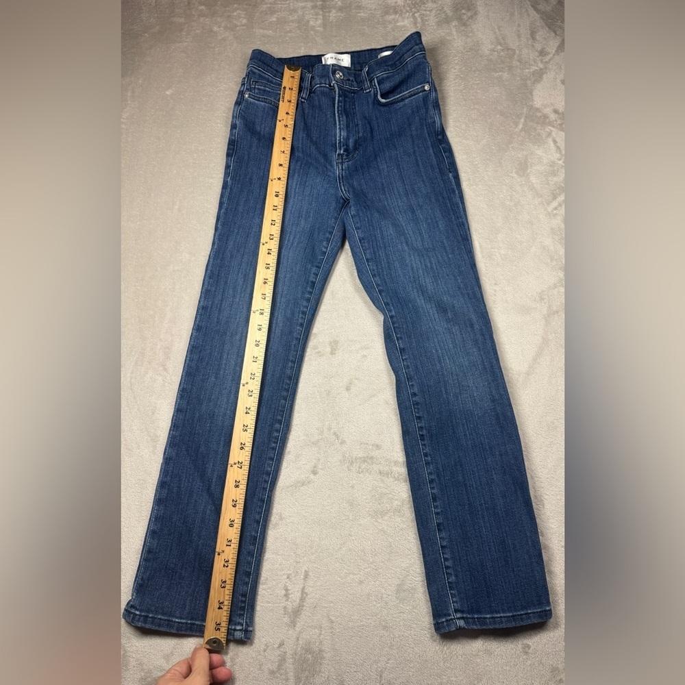 Frame Le High Straight Cropped Thunderstorm Zip Fly Denim Blue Jeans Size 27 - Picture 9 of 16